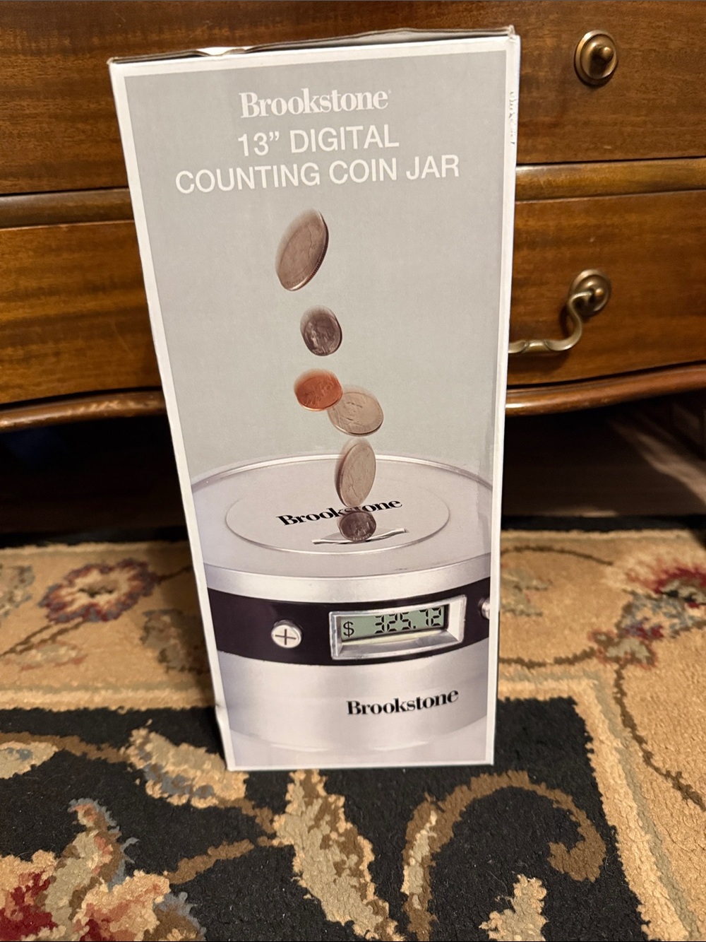 Brookstone Silver Digital Counting Coin Jar brand new